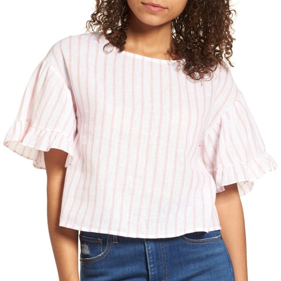 NWT 3/$20 🌻 BP Ruffle Sleeve Linen Blend Crop Top, Medium - Picture 1 of 7